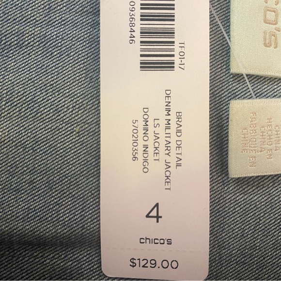 Chico's Jackets & Coats Nwt Chicos Indigo Blue Denim Military